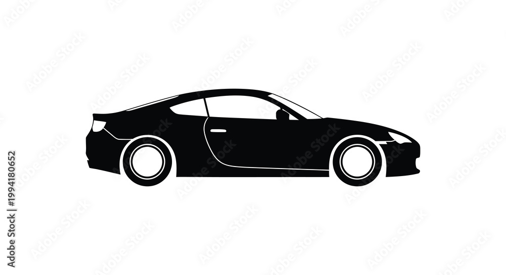 Obraz premium A strikingly simple side view of a modern sports car rendered in a stark black design silhouette high quality