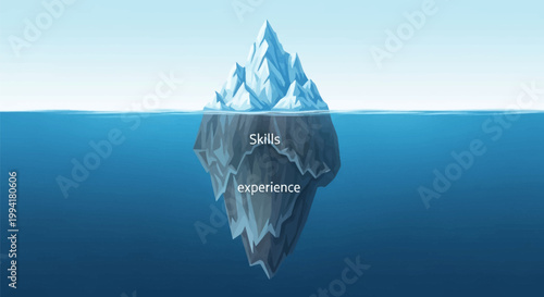 Iceberg Metaphor Representing Hidden Professional Skills and Experience Underwater