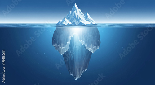 Iceberg with Hidden Depth Underwater Concept Illustration - Low Poly Style Design Representing Subconscious or Business Strategy