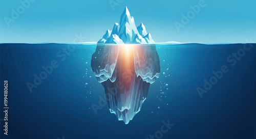 Iceberg Tip and Hidden Underwater Mass Illustration - Business Success and Subconscious Mind Metaphor