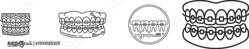 Braces line icon set, dentist and dental, teeth sign, vector graphics, a linear pattern on a white background.