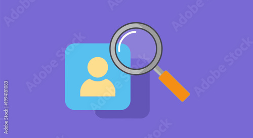 Recruitment and Human Resources Concept with Magnifying Glass over User Profile Icon
