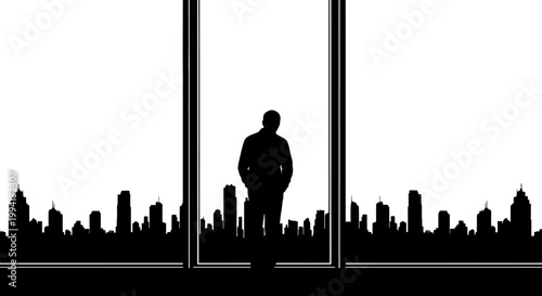 Silhouette of a Businessman Looking Out.