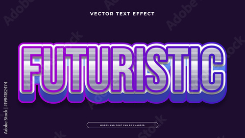 Advanced futuristic text effect with horizontal metallic stripes and deep blue purple 3D extrusion for sci-fi themes