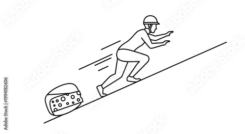 Man Chasing Cheese Downhill in a Fast-Paced Race.