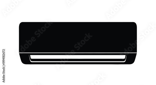 A minimalist black and white silhouette depicts a modern wall mounted air conditioning unit indoors high quality professional