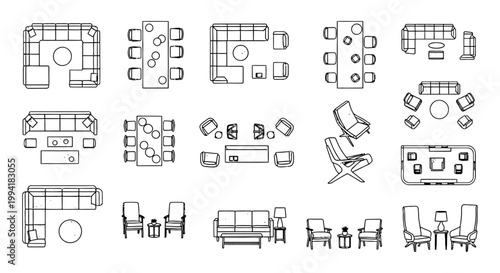 top view architectural furniture symbols set for interior design and floor plans offering detailed cad vector icons