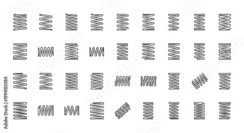 collection of coiled springs icons representing elasticity and mechanical strength