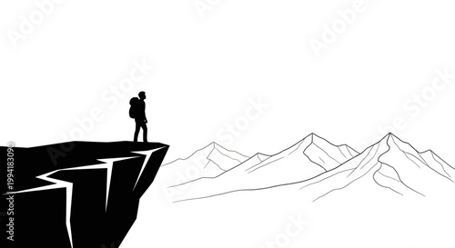 Person standing on cliff edge alone.