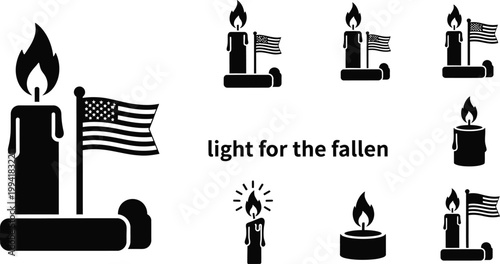 Candles with american flags a remembrance for the fallen heroes