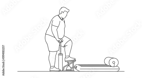 Man Exercising on a Step Machine for Fitness and Health.