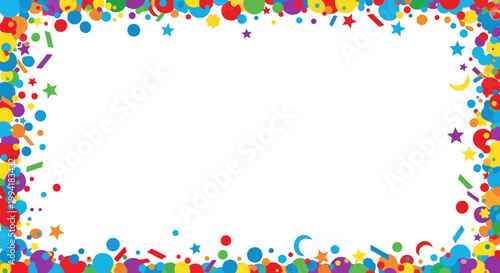 Colorful confetti border frame decoration.