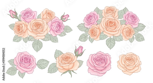 Roses in various pink shades bouquet.