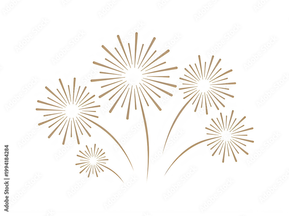 Fototapeta premium Golden Firework Bursts Against Dark Night Sky Isolated on transparent background