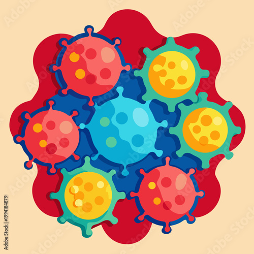 Colorful Group of Virus Cells Illustration
