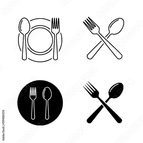 Vector illustration of various cutlery icons and utensil sets