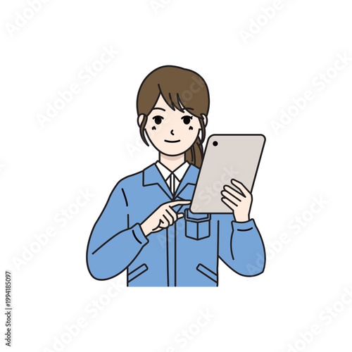タブレットを指差す女性作業員　正面