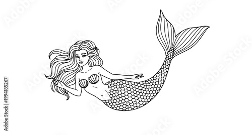 Tableau sur toile Elegant mermaid illustration a detailed line drawing of a mythical creature with