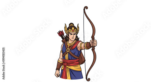 Warrior Archer with Bow and Arrows, Ancient Indian Hero Illustration