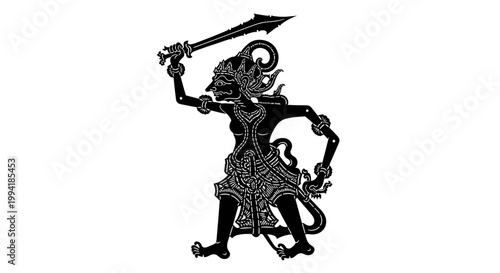 Javanese Wayang Kulit Shadow Puppet Warrior with Sword