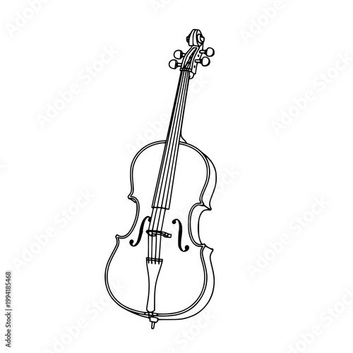 Vector illustration of a violin, musical instrument, black and white