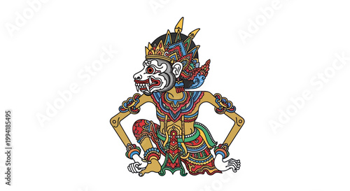 Traditional Indonesian Wayang Kulit Shadow Puppet Character, Detailed Illustration