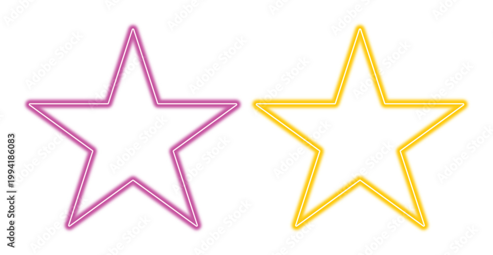 Obraz premium Two neon stars shining brightly on transparent background for web design