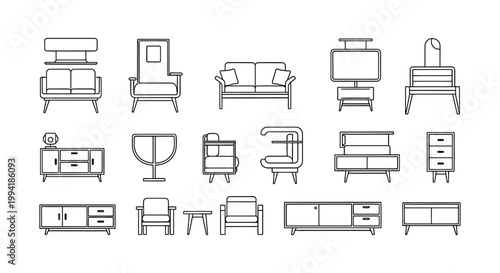 minimalist furniture icons vector collection for interior design architectural floor plans and modern home furnishings projects.