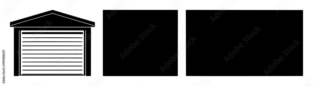Obraz premium Garage door icon set with solid black line art on white background featuring icons, vector graphics, design with simple and minimalist