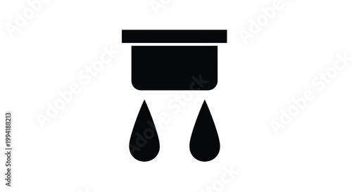 A minimalistic black silhouette depicts a coffee pot with two dripping drops below symbolizing brewing high quality professional