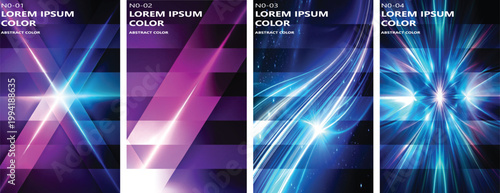 Vibrant light rays and geometric shapes in purple and blue hues