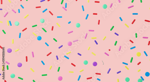 colorful sprinkles and candy dots on a soft pink background a cheerful seamless pattern perfect for festive dessert and birthday themes.