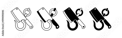 Butcher tools icon set for Eid al Adha sacrifice preparation and meat processing minimal style