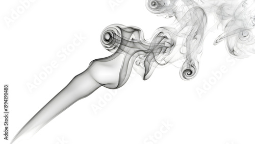 Dynamic Black Smoke Swirls On White Background