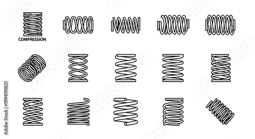 collection of various types of springs with different orientations and compressions