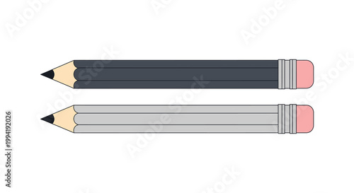 Two pencils one gray and one black are displayed horizontally showcasing a flat graphic silhouette high quality professional detailed modern elegant