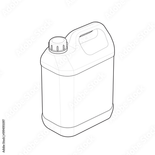 Isometric 5 gallon plastic water jug and off grid reservoir linear drawing