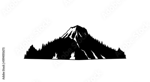 Minimalist mountain peak vector illustration with pine tree forest