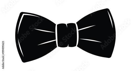 A simple black and white illustration depicts a classic bow tie presented as a graphic element high quality