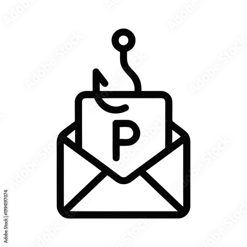 Simple Outline Email Phishing Attack Warning with Hook Icon Illustration
