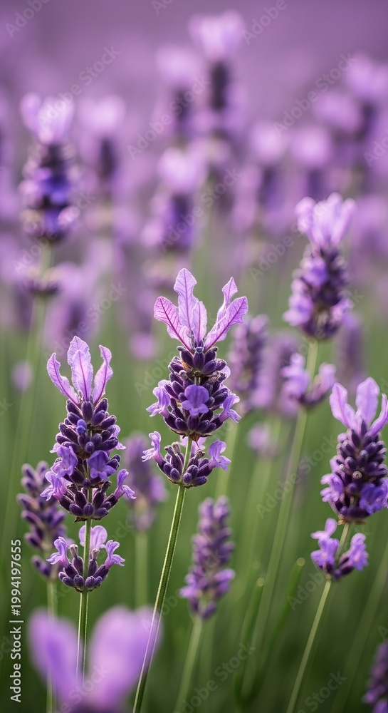 Naklejka premium Lavender Field in Bloom - Aromatic Purple Flowers in Serene Landscape.