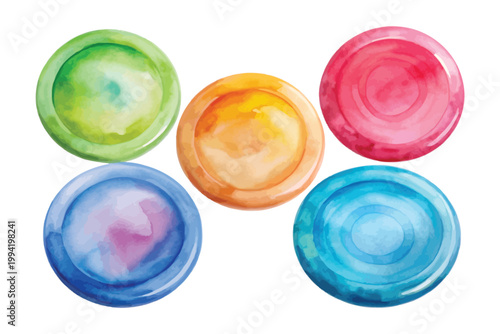 set of Watercolor Frisbee Icon, Outdoor Game Clipart, vector illustration Isolated on White background