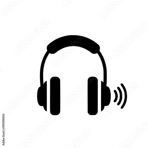 Vector illustration of black headphones with sound waves