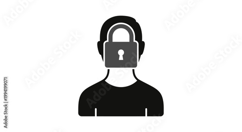 Privacy Concept: Person Silhouette with Padlock on Face