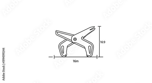 Technical Line Drawing of a Spring Clamp with Dimensions for Industrial Design