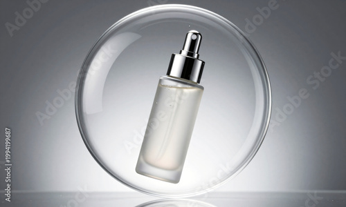 floating cosmetic bottle inside translucent glass environment hyper realistic lighting premium 3D product scene  Generative AI