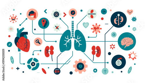 A modern and minimalist illustration featuring abstract shapes evoking medical concepts. Ideal for healthcare websites, presentations, and marketing m