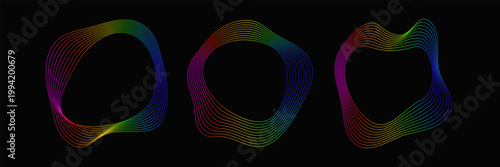 Set of fluid circular frames with multicolored wavy contours
