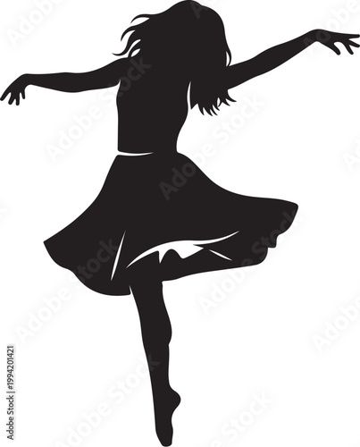 Dancing woman silhouette, black, vector illustration, dance, movement, performance, art