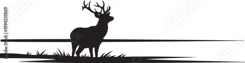 Deer silhouette, elk icon, wildlife graphic, black animal symbol